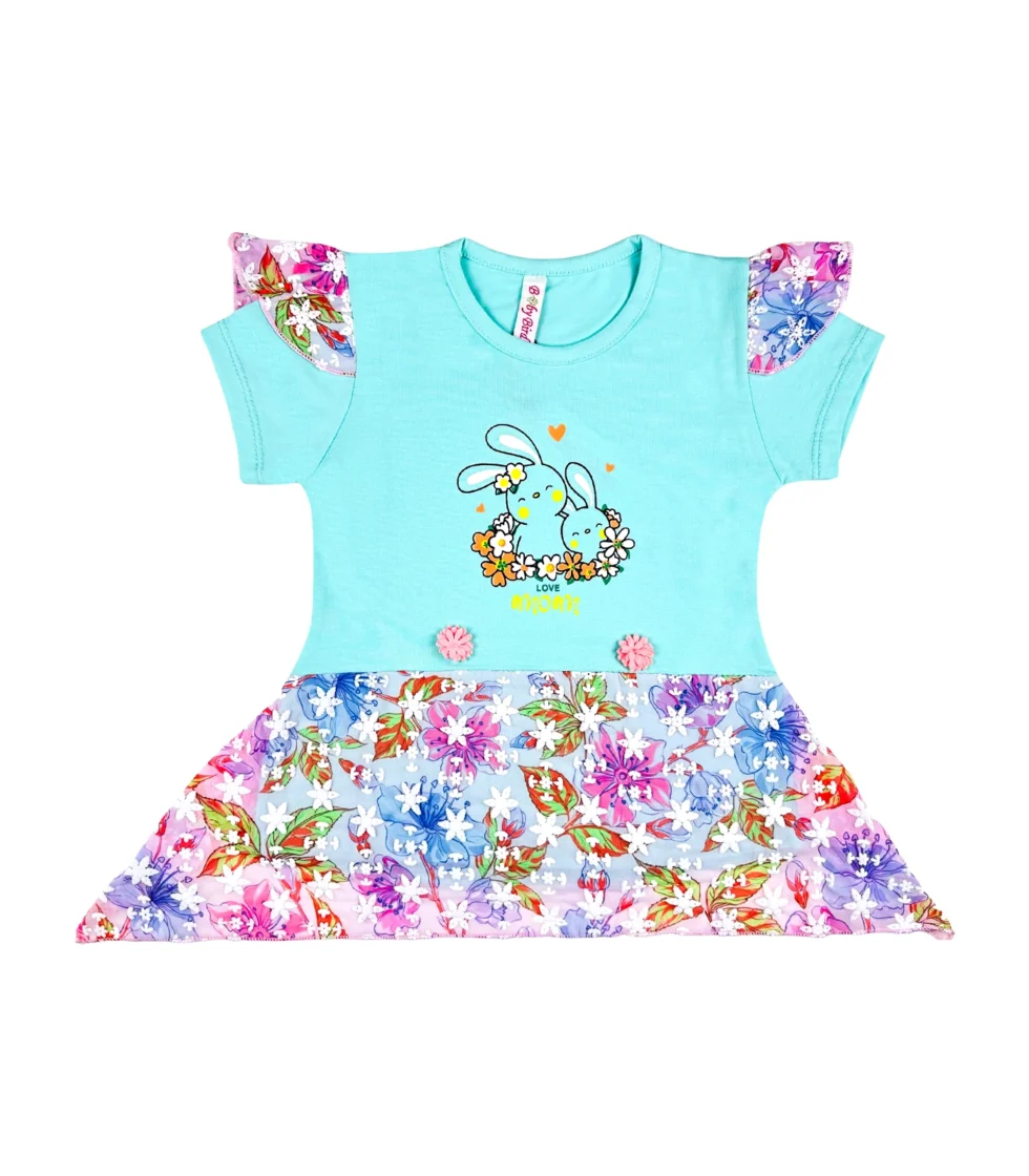 Embroidered Frock Style T-Shirt for Girls Green