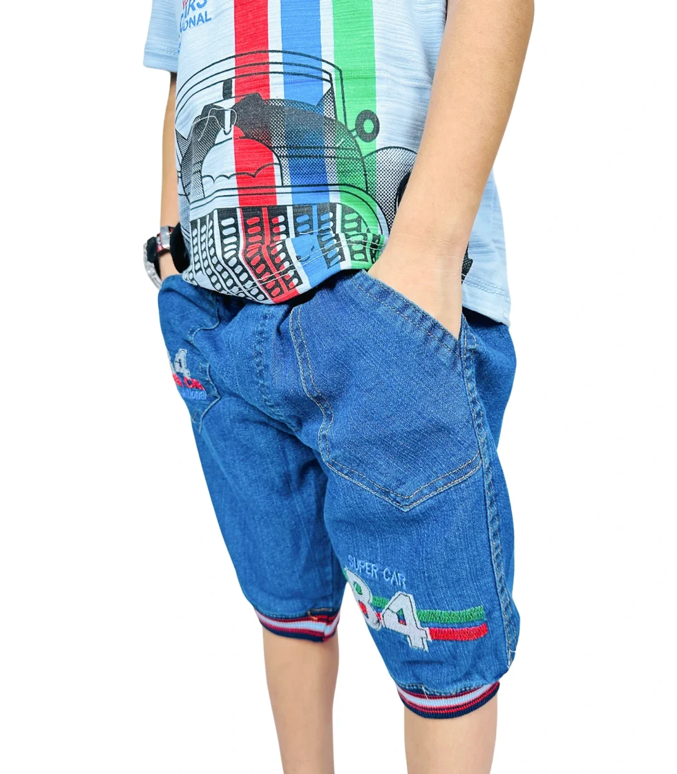 Printed T-Shirt & Jeans Style Short for Boys Blue