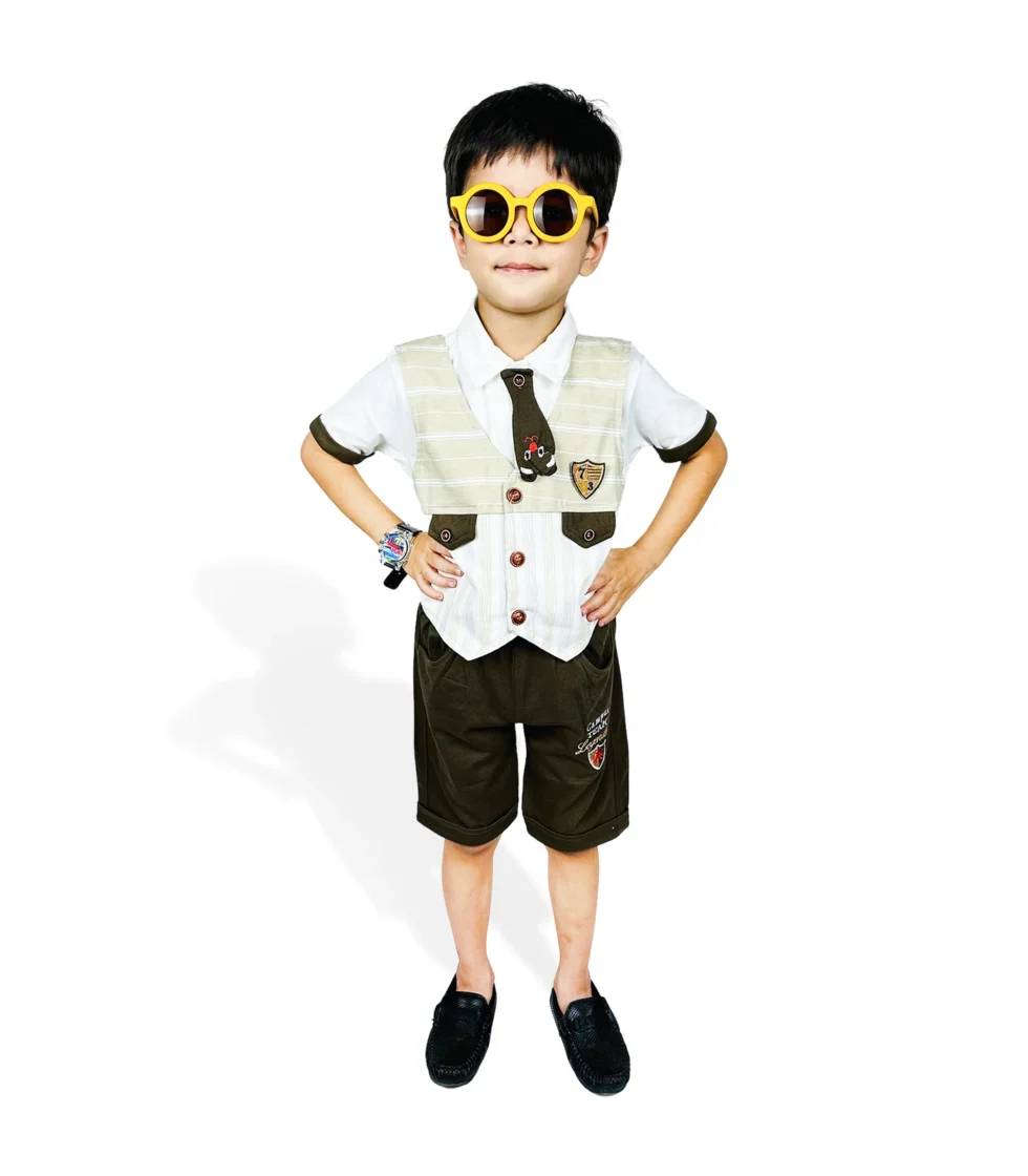 Fancy Coat Style T-Shirt & Short for Boys Brown