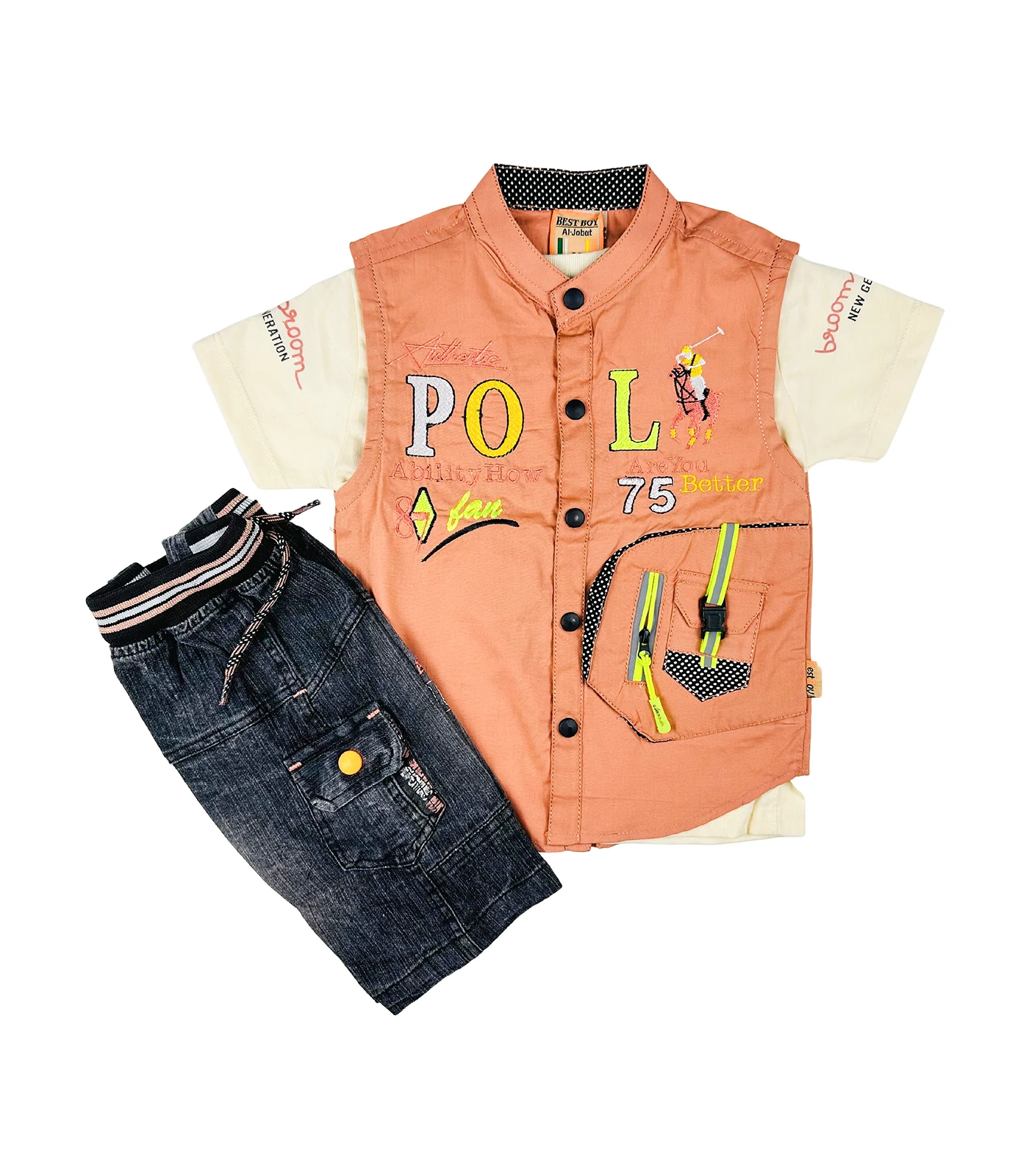 Fancy 3 Pcs Suit for Boys Peach