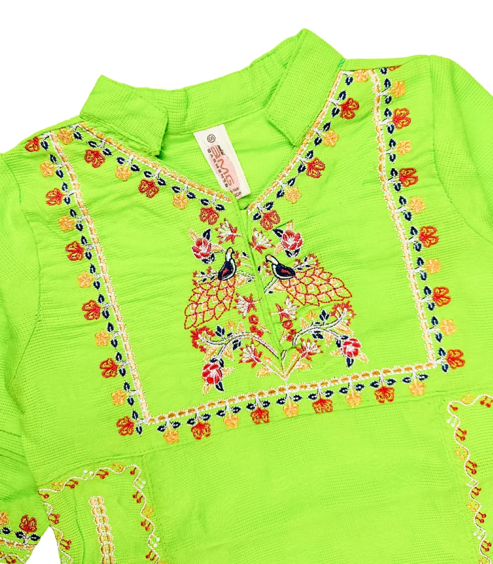 Embroidered Kurti & Pajama Suit for Girls Green