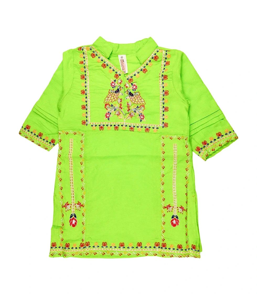 Embroidered Kurti & Pajama Suit for Girls Green