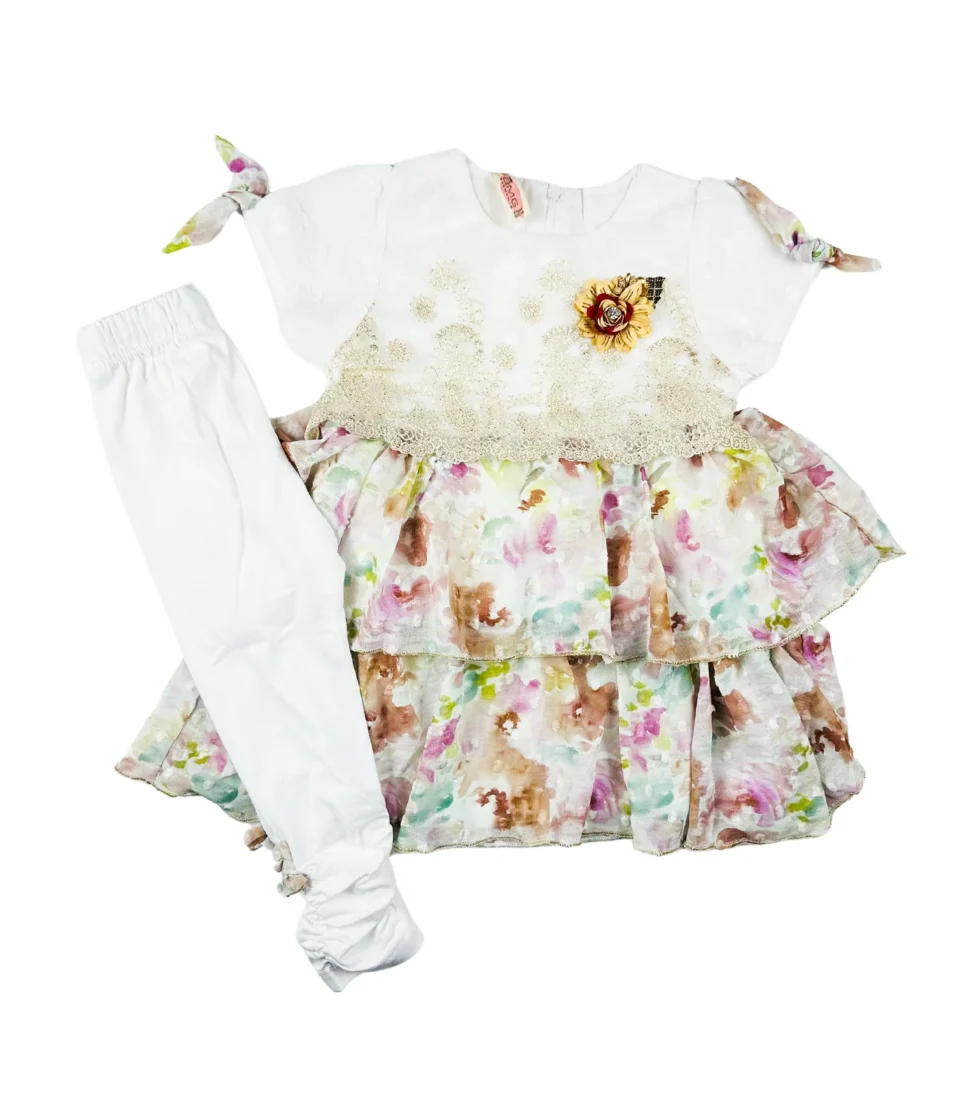 Fancy Frock Style Suit for Girls Multicolor