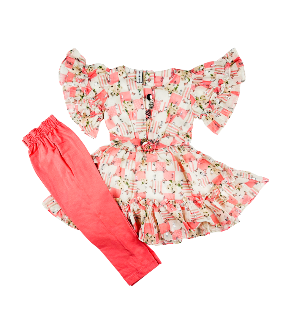 Printed Chiffon Top & Bottom for Baby Pink