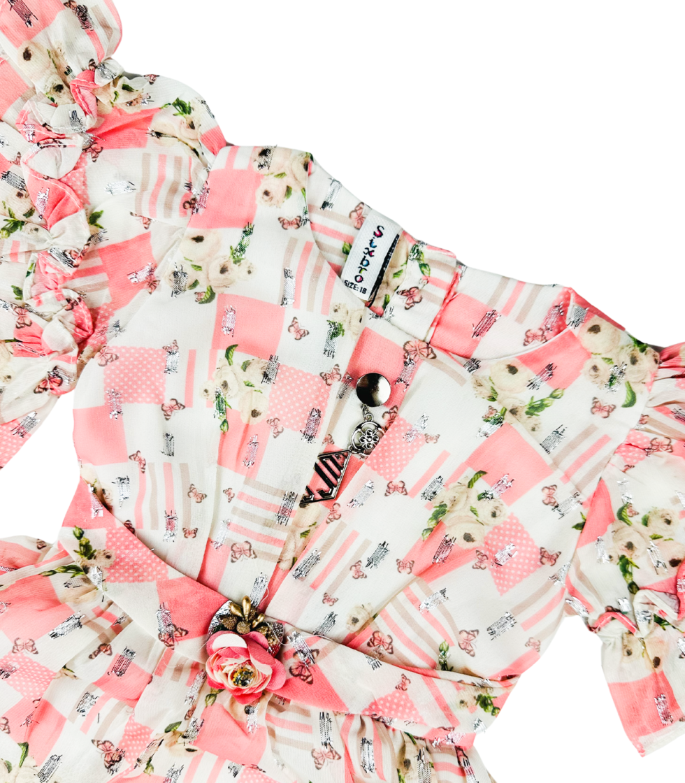 Printed Chiffon Top & Bottom for Baby Pink