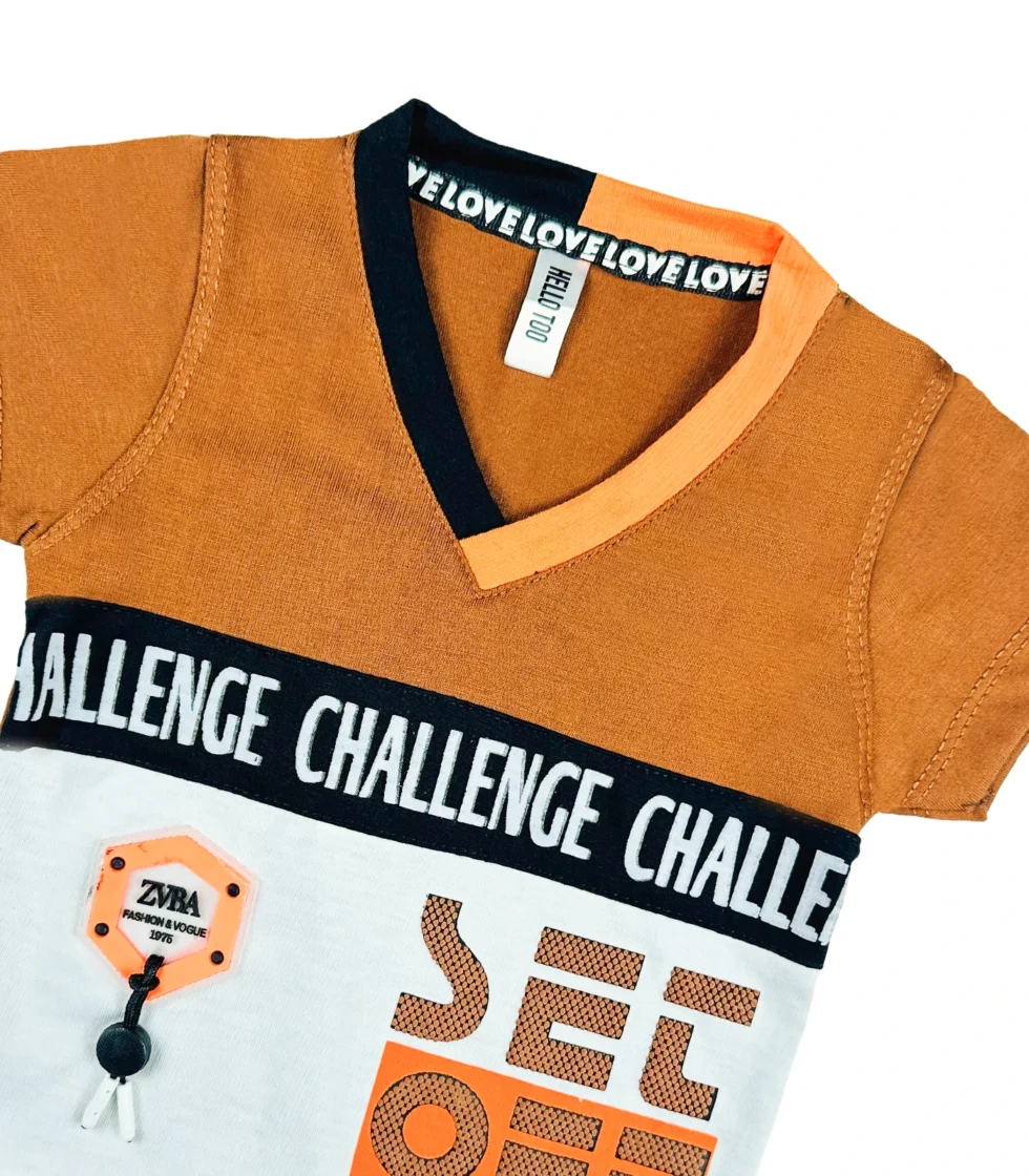 Stylish T-Shirt & Printed Short for Boys Brown