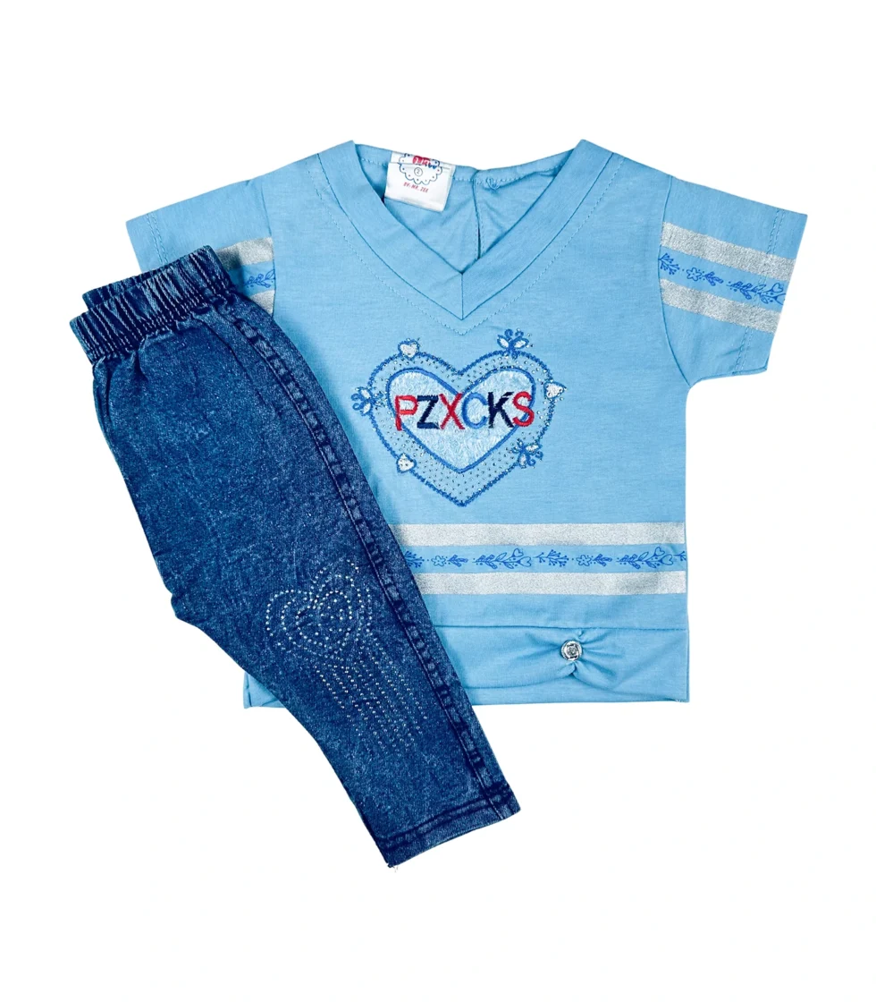 Stylish T-Shirt & Jeans Suit for Girls Blue