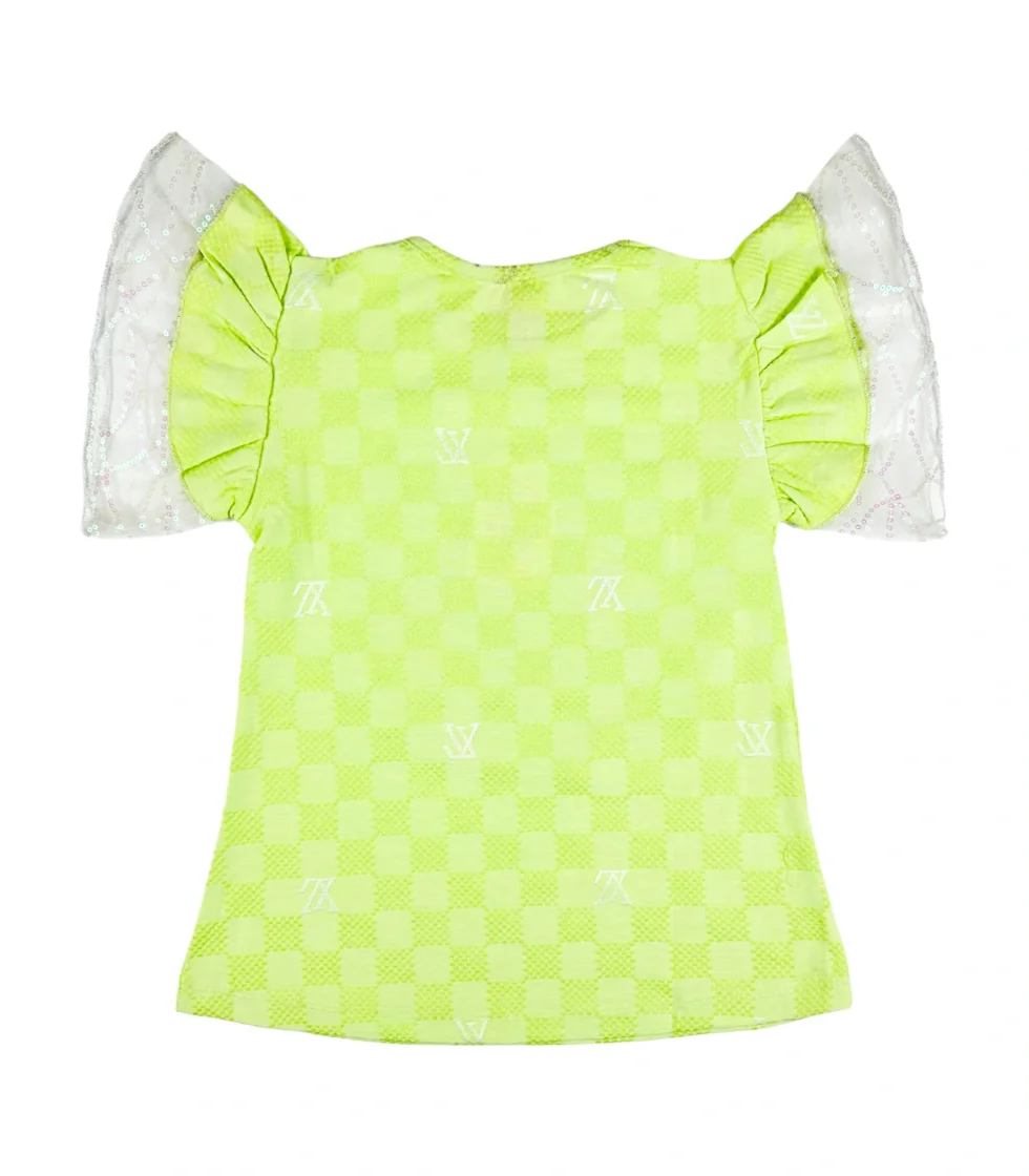 3D Flower Printed T-Shirt for Girls Green