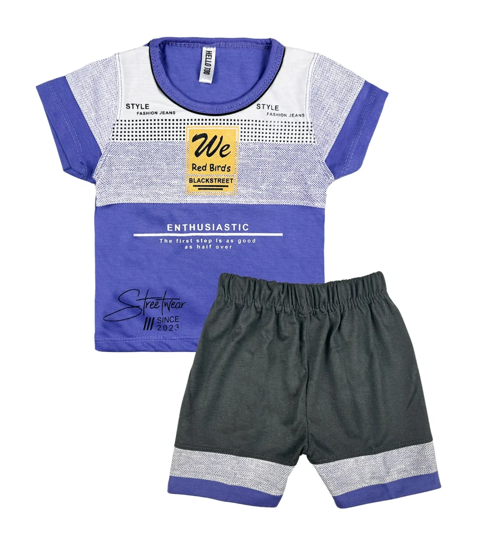 Printed T-Shirt & Short for Boys Purple