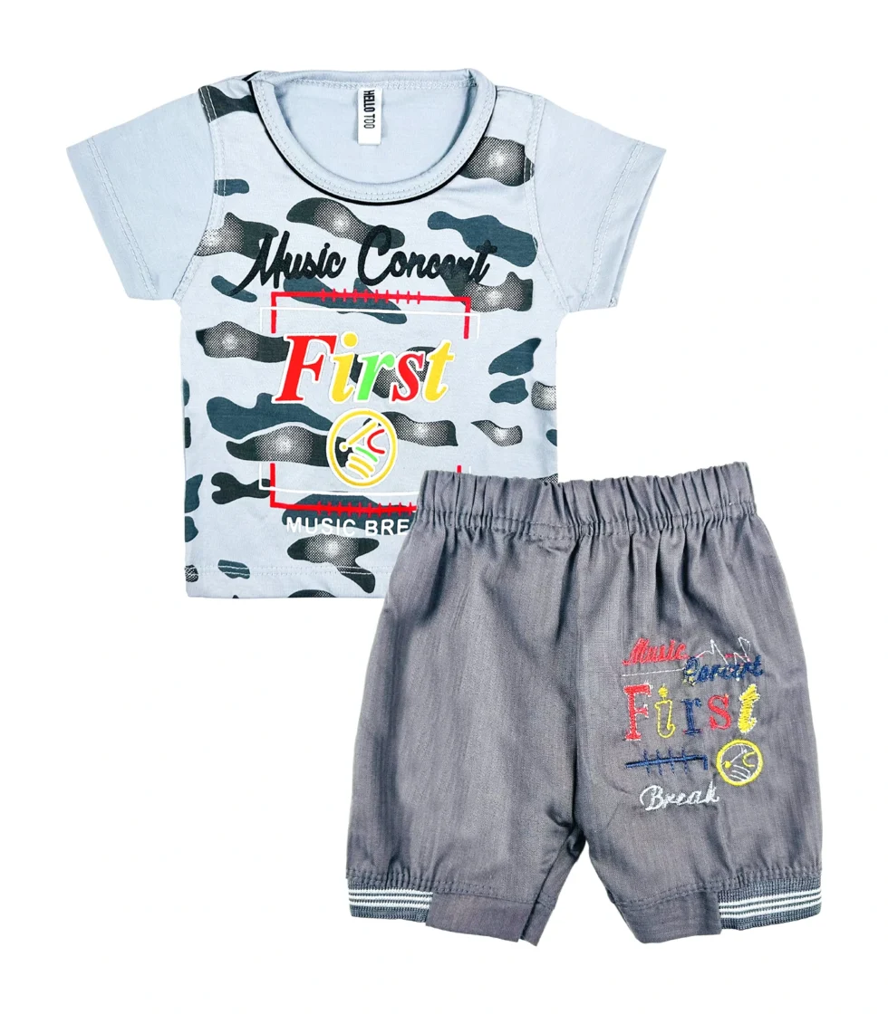 Printed T-Shirt & Short for Boys Grey