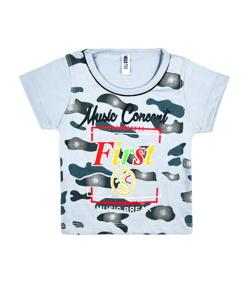 Printed T-Shirt & Short for Boys Grey