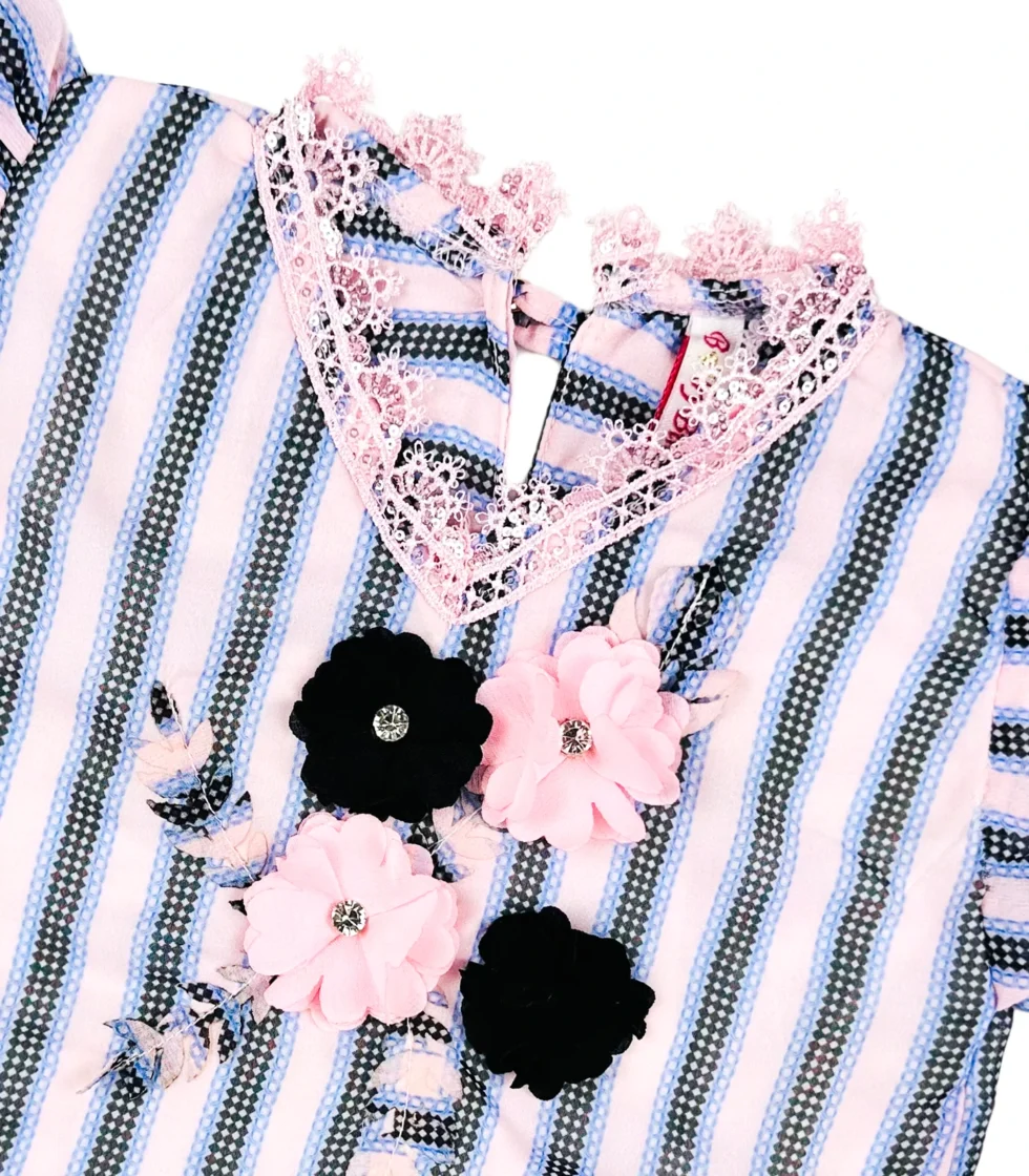 Fancy Lining Printed Top for Girls Pink